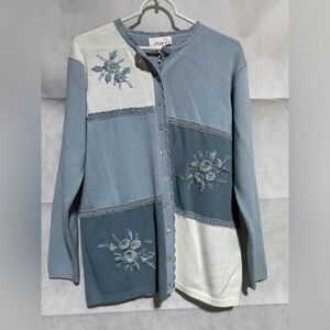 JENNY Vintage Floral Embroidered Beaded Crochet Cottage Sweater Cardigan Large